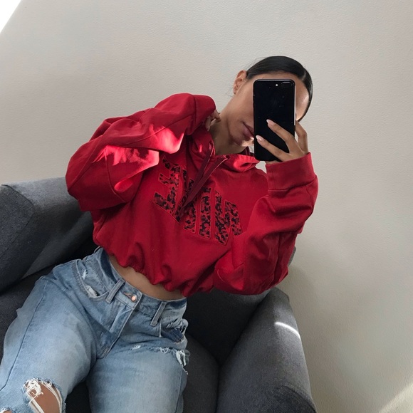 Nike Tops - Red Nike drawstring crop hoodie
